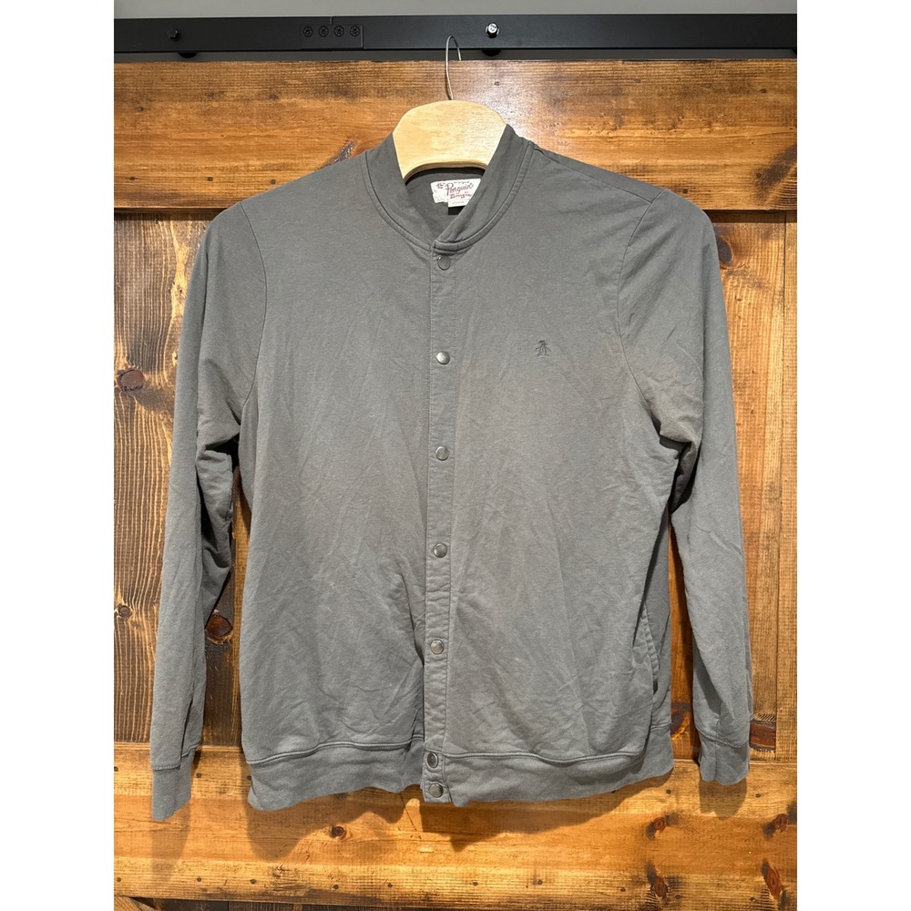 Original Penguin Mens XXL Gray Snap Front Bomber Sweatshirt Jacket Munsingwear‎